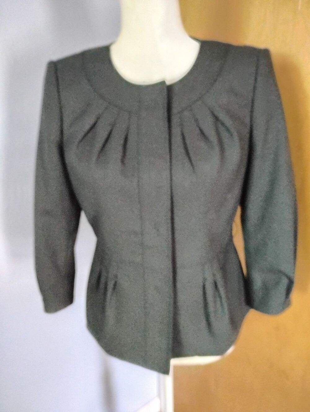 Anne Klein Black Wool Blend 3/4 Sleeve Jacket Size 4P Work Wear Business Casual